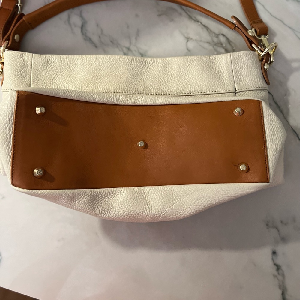Valentina leather satchel/purse color cream and tan straps . Handles - Picture 7 of 15